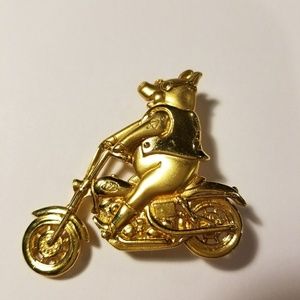Large Gold Tone HOG ON Motorcycle Brooch